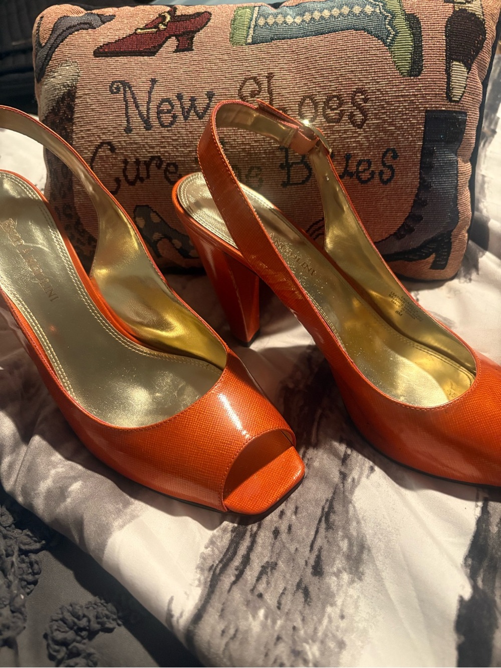 Enzo Angiolini Orange Patent Sz 8Peep-Toe Slingback Heels🧡
